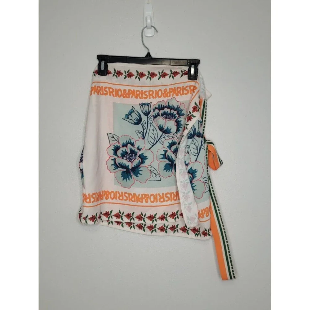 Retro floral printed tie waisted mini wrap vacation artsy skirt size xxl